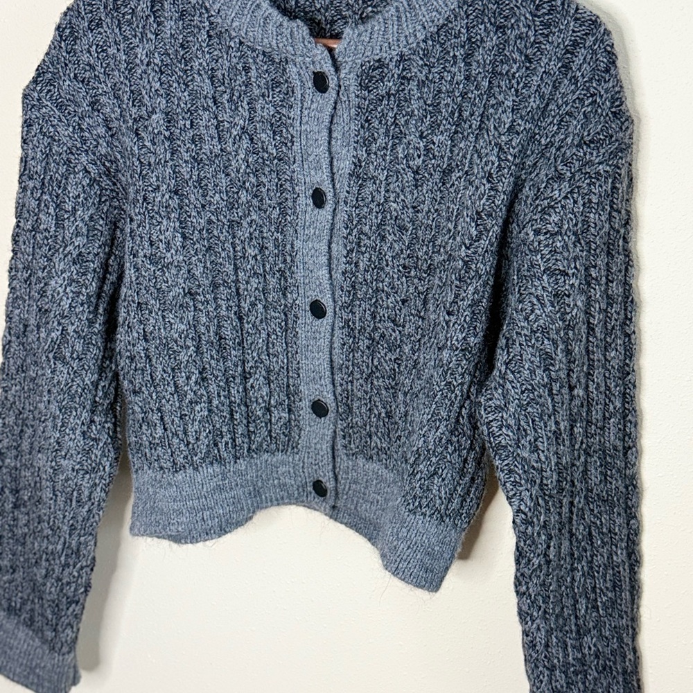 Mango MNG Cropped Ribbed Knit Cardigan Gray Button Front Medium - Picture 2 of 7
